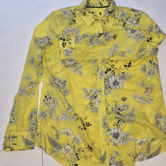 Yellow Floral Patterened Cotton Shirt Small Size No Brand Label - Picture 4 of 10